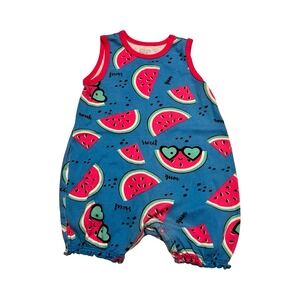 Little Star Organic Watermelon Print Bubble Romper Blue Pink 18M Sleeveless